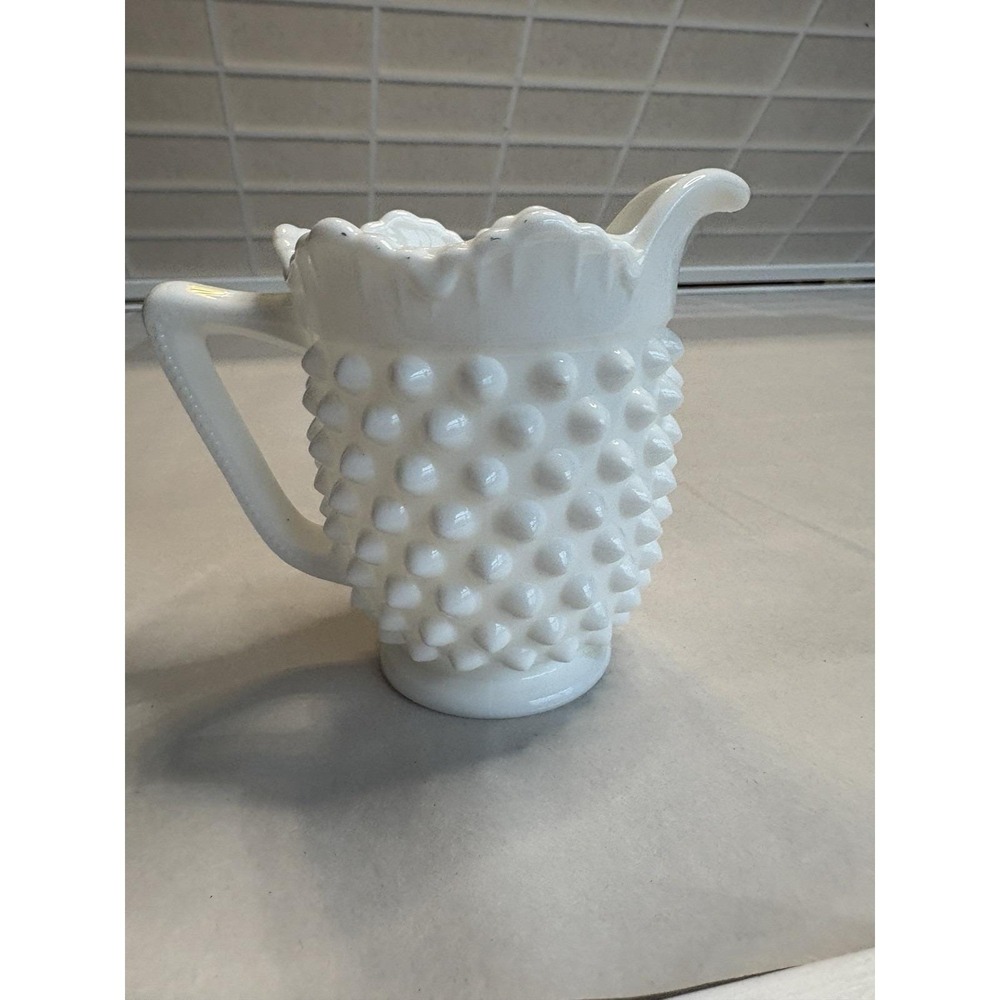 Vintage Fenton Milk Glass Hobnail Footed‎ Crown Top Creamer #3606